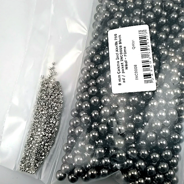 8 mm Imitation Pearls, Black Nickel Color (750 pieces/Pack) INC0008BN