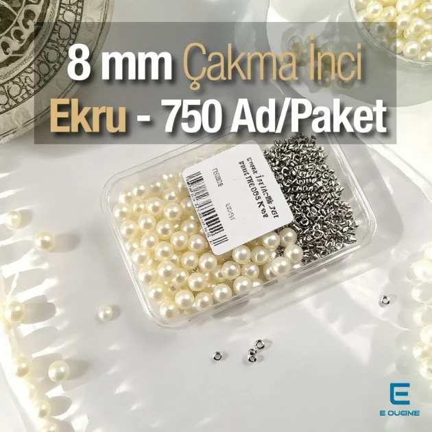 8 mm Çakma İnci Krem Renk ( 750 ad / Paket) INC0008CRM