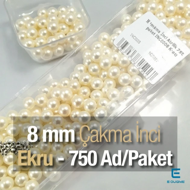 8 mm Çakma İnci Krem Renk ( 750 ad / Paket) INC0008CRM
