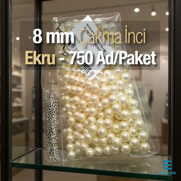 8 mm Çakma İnci Krem Renk ( 750 ad / Paket) INC0008CRM