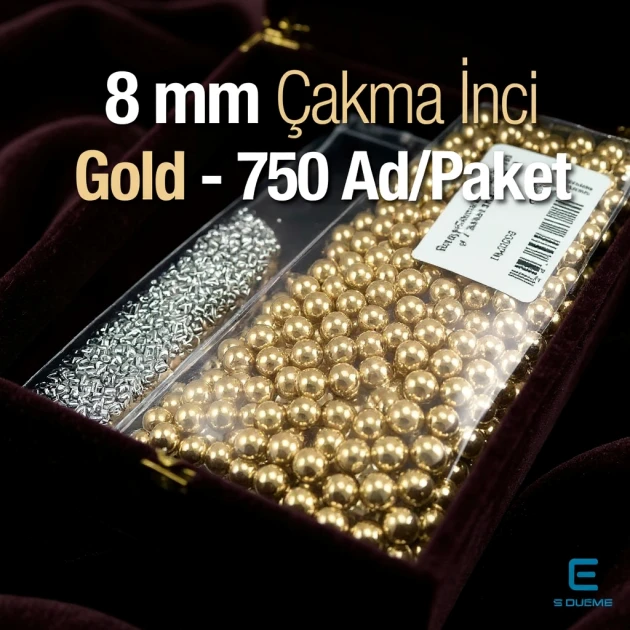 8 mm Çakma İnci Gold Renk ( 750 ad / Paket)  INC0008GLD