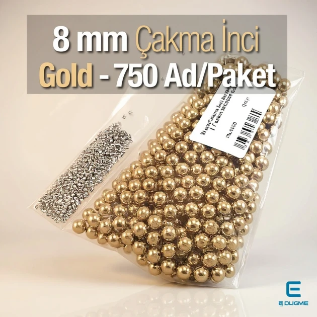 8 mm Çakma İnci Gold Renk ( 750 ad / Paket)  INC0008GLD