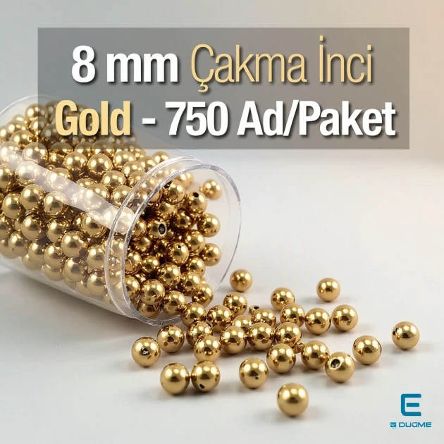 8 mm Çakma İnci Gold Renk ( 750 ad / Paket)  INC0008GLD