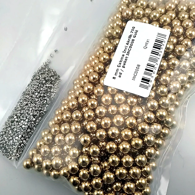 8 mm Çakma İnci Gold Renk ( 750 ad / Paket)  INC0008GLD