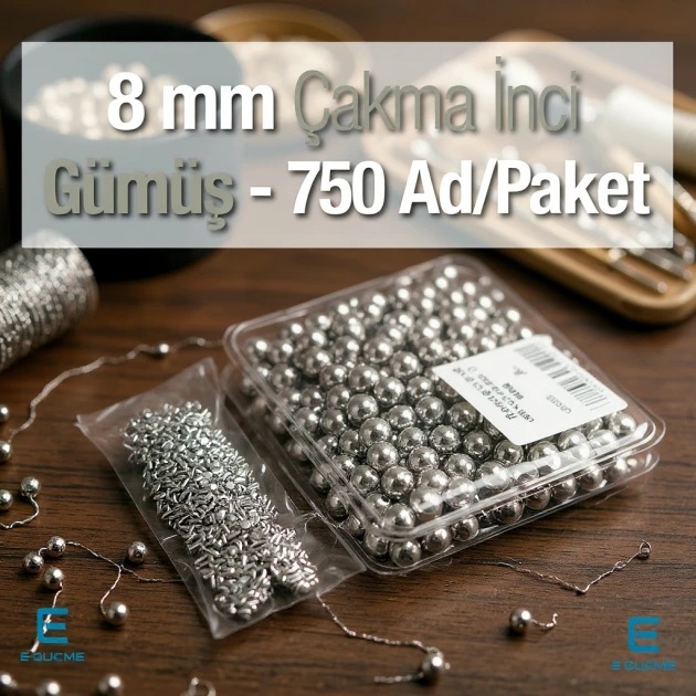 8 mm Çakma İnci Nikel Renk ( 750 ad / Paket)  INC0008SLN