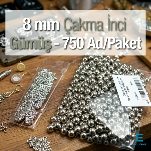 8 mm Çakma İnci Nikel Renk ( 750 ad / Paket)  INC0008SLN