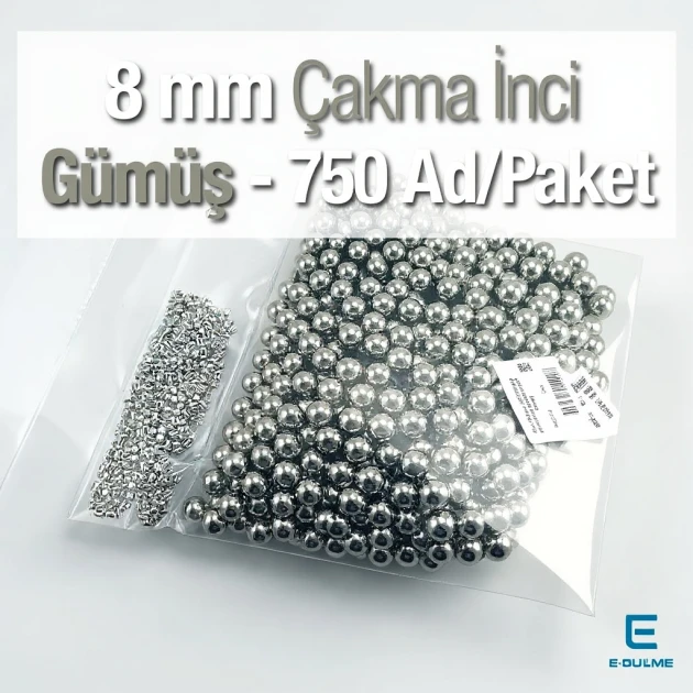 8 mm Çakma İnci Nikel Renk ( 750 ad / Paket)  INC0008SLN