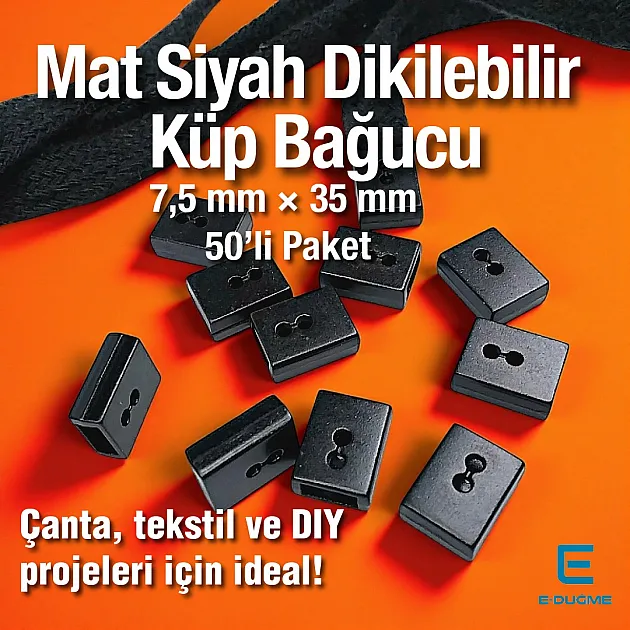 Cord End Sew-On - Cube Shape Matte Black Entry 7.5 mm - 0,27