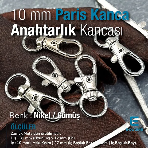 Keychain Hook 10 mm Spring Swivel Hooks - Paris Hook - Parrot Hook A 509