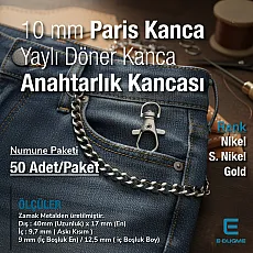 Paris Kanca Yaylı Döner Kancalar - 10 mm Anahtarlık Kancası - Papağan Kanca (50Adet / Paket) A 578PROMO