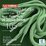 125 cm Yuvarlak Kordon Pamuk Fıstık Yeşili Promosyonlu Satış PROMOYKRD00PFGreen