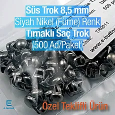 Tırnaklı Trok 8.5 mm Siyah Nikel Renk Süs Saç Trok (500 Ad/Paket) TR0011PK