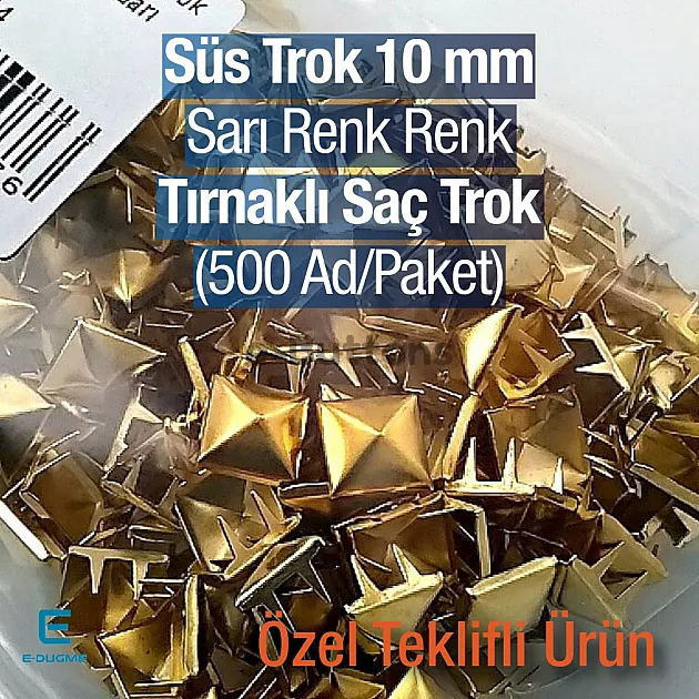 Pyramid Patterned Yellow Metal Trok 10 mm Prong Stud Four Legged (500 pcs / Package) TR0014PKS