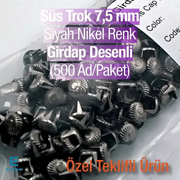 Metal Trok Black Nickel 7.5 mm Prong Stud Swirl Pattern Six Legged (500 pcs / Package) TR0028PK