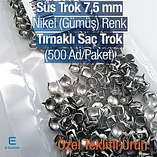 Saç Trok 7,5 mm Nikel Renk Tırnaklı Süs Trok (500 Ad/Paket) TR0032PKN