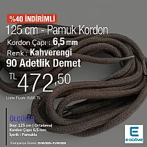 Braided Cord 130 cm - 1,42 yd Cotton Brown PROMO PROMOYKRD00Brown