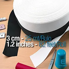 Woven Elastic 3 cm  - 1,18"  - 25 mt/Roll – 27 Yds DOKL00030