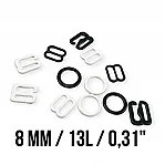 8 mm / 0.31" Bra Strap Adjustment Buckle - Hook and Ring Set of 3 Parts Metal Nylon Coated PIR720008