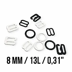 8 mm / 0.31" Bra Strap Adjustment Buckle - Hook and Ring Set of 3 Parts Metal Nylon Coated PIR720008