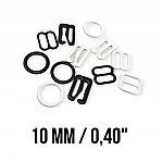 10 mm / 0.40" Bra Strap Adjuster, Hook, and Ring Set - Metal Nylon Coated PIR720010