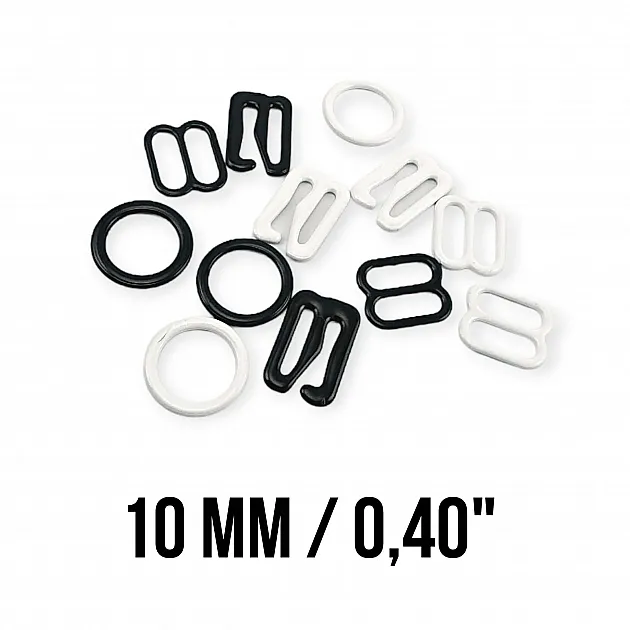 10 mm / 0.40" Bra Strap Adjustment Buckle - Hook and Ring Set of Three Metal Nylon Coated PIR720010 10 mm / 0.40" Bra Strap Adjustment Buckle - Hook and Ring Set of Three Metal Nylon Coated PIR720010