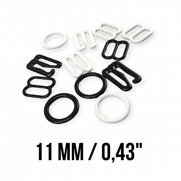 11 mm / 0.43" Bra Strap Adjustment Buckle - Hook and Ring Set of 3 Parts Metal Nylon Coated PIR720011 11 mm / 0.43" Bra Strap Adjustment Buckle - Hook and Ring Set of 3 Parts Metal Nylon Coated PIR720011