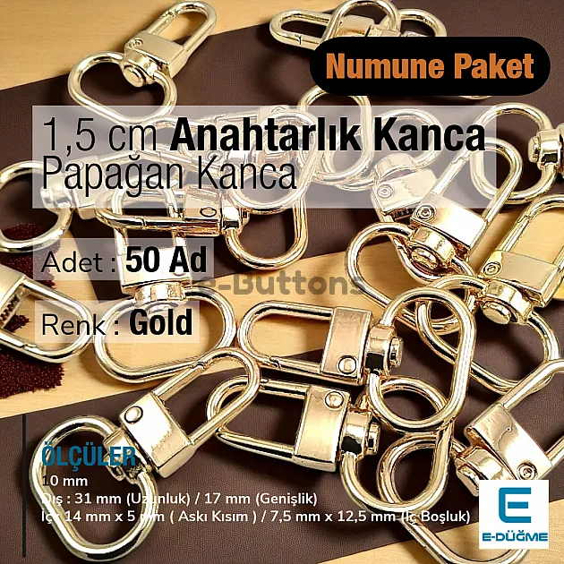 1.5 cm Keychain Hook Gold Color Parrot Hook 50 Pieces / Pack A 546 PROMO