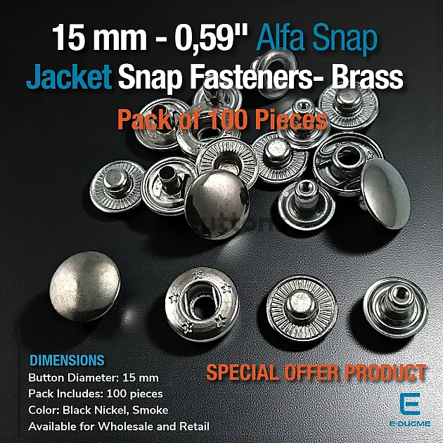 Snap Button 15 mm Alfa Black Nickel Brass Snap Button 100 Pcs/ Pack  C000100PRPROMO