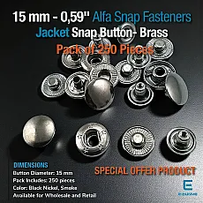 15 mm Jacket Snap Button - Alfa Snap Button Black Nickel Brass Snap Button 250 Pcs/ Pack C0001PRPROMO