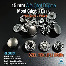 15 mm Jacket Snap Button - Alfa Snap Button Black Nickel Brass Snap Button 250 Pcs/ Pack C0001PRPROMO