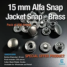 15 mm Mont Çıtçıtı - Alfa Çıt çıt Düğme Black Nikel Pirinç Çıtçıt Düğme 250 Ad/ Pack  C0001PRPROMO