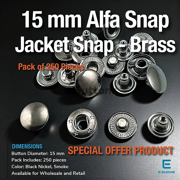15 mm Jacket Snap Button - Alfa Snap Button Black Nickel Brass Snap Button C0001PRPROMO