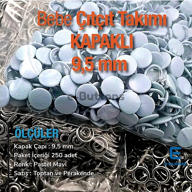 Prong Snap Fastener with Cover 9.5mm - 3/8" Pastel Blue Painted Stainless 250 Pcs/Pack C0014PromoPBlue