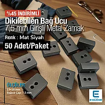 Cord End Sew-On - Cube Shape Matte Black 50 pcxs/Packet Entry 7.5 mm - 0,27" PROMOART0034