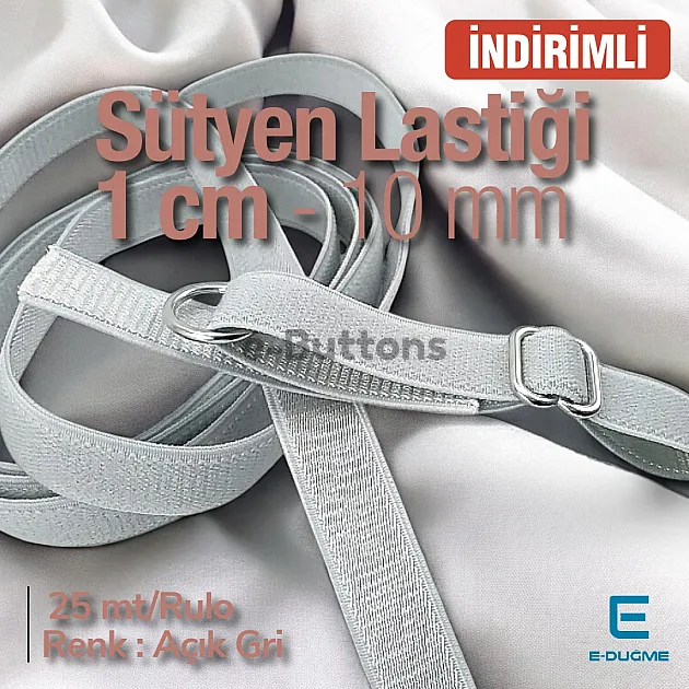 Sütyen Lastiği 1 cm - Açık Gri 100 mt/Rulo SUT0010Promo