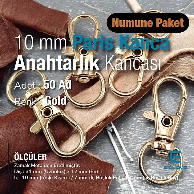 10 mm Paris Kanca Yaylı Döner Kancalar - Anahtarlık Kancası - Papağan Kanca (100 Adet/Paket) S1351