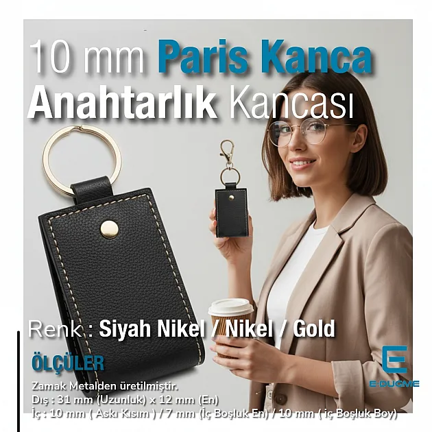 10 mm Paris Kanca Yaylı Döner Kancalar - Anahtarlık Kancası - Papağan Kanca (100 Adet/Paket) S1351