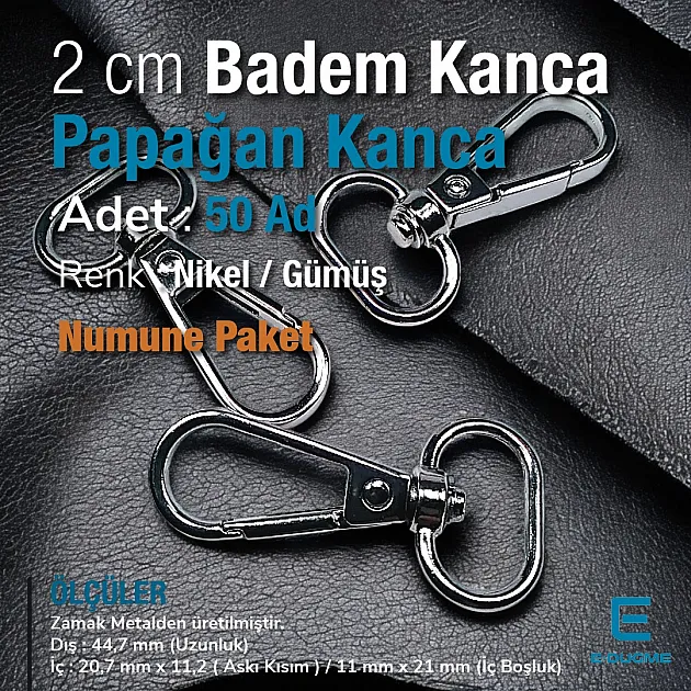 Papağan Kanca - 20 mm Yay Kanca - Badem Kanca (100 Adet/Paket) S24696