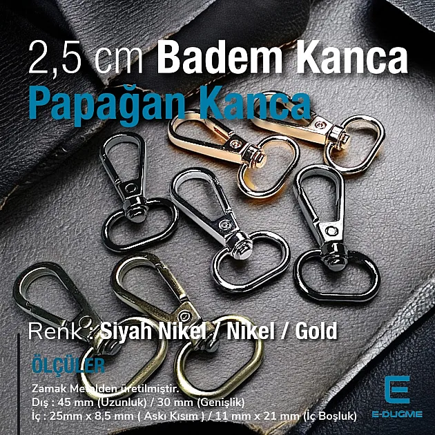 25 mm 0,98" Parrot Hook - Almond Hook - Spring Swivel Hook (100 Pieces/Pack) S24699