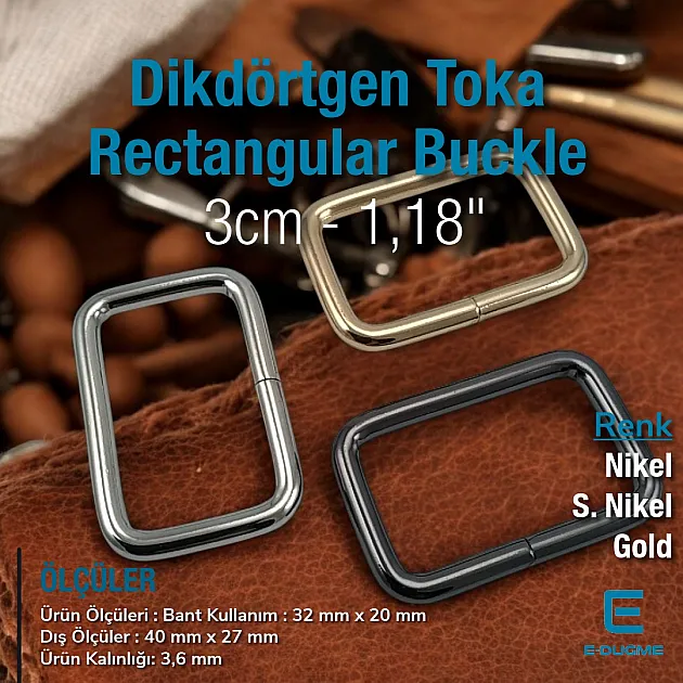 3 cm Rectangular Buckle - Frame Buckle Special Metal Coating S 1220