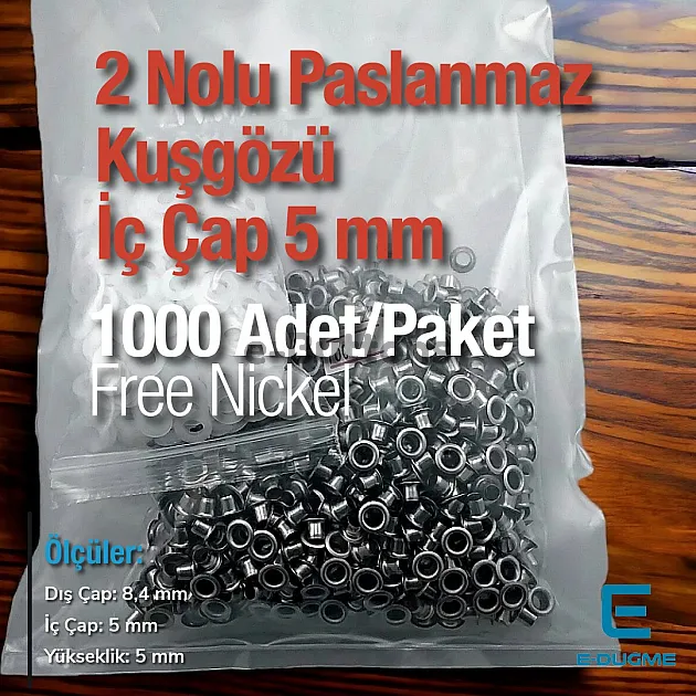 13/64" Stainless Eyelet Inner Diameter 5 mm 1000 Pcs/Pack ER0002PPK