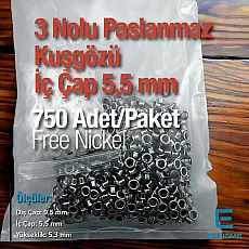 7/32" Stainless Eyelet Inner Diameter 5.5 mm 1000 Pcs/Pack ER0003PPK