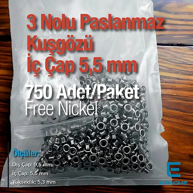 7/32" Stainless Eyelet Inner Diameter 5.5 mm 1000 Pcs/Pack ER0003PPK