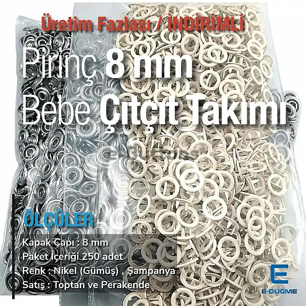 Bebe Çıt Çıtı 8 mm Ecru Renk 700 Adet Klikıt Çıtçıt ERBCLK0008PECRU