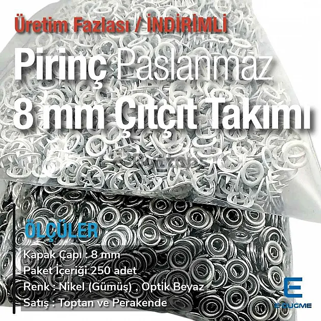 Bebe Çıt Çıtı 8 mm Kirli Beyaz Renk 250 Adet Klikıt Çıtçıt ERBCLK0008PKBEYAZ
