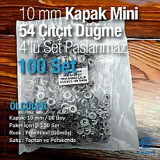 10 mm Mini 54 Çıtçıt VT2 Çıtçıt Düğme Paslanmaz Çelik 100 Ad/Pkt ERC00P10PK