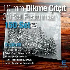 16L / 25/64" SewOn Snap fasteners 10 mm Stainless Steel 150 Pcs/Pack ERD100PR4PK