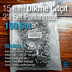 15 mm Sew Snap Button 24L 5/8" Stainless Steel 150 Pcs/Pack Four Holes ERD150P4PK