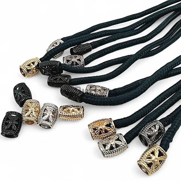 Flower Patterned Metal Cord End 5 mm Cord Entry Aesthetic Design E 1319