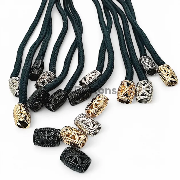 Flower Patterned Metal Cord End 5 mm Cord Entry Aesthetic Design E 1319